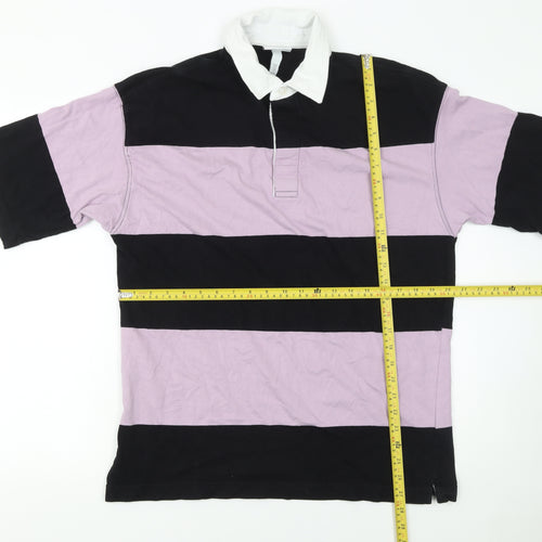 H&M Men’s Multicoloured Striped Polo Shirt M Relaxed Fit Cotton