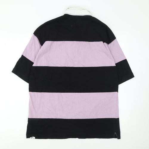 H&M Men’s Multicoloured Striped Polo Shirt M Relaxed Fit Cotton