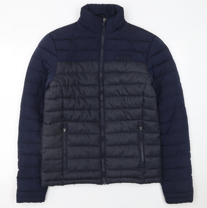 Diesel Men's Blue Puffer Jacket S Regular Fit Full Zip Winter Coat