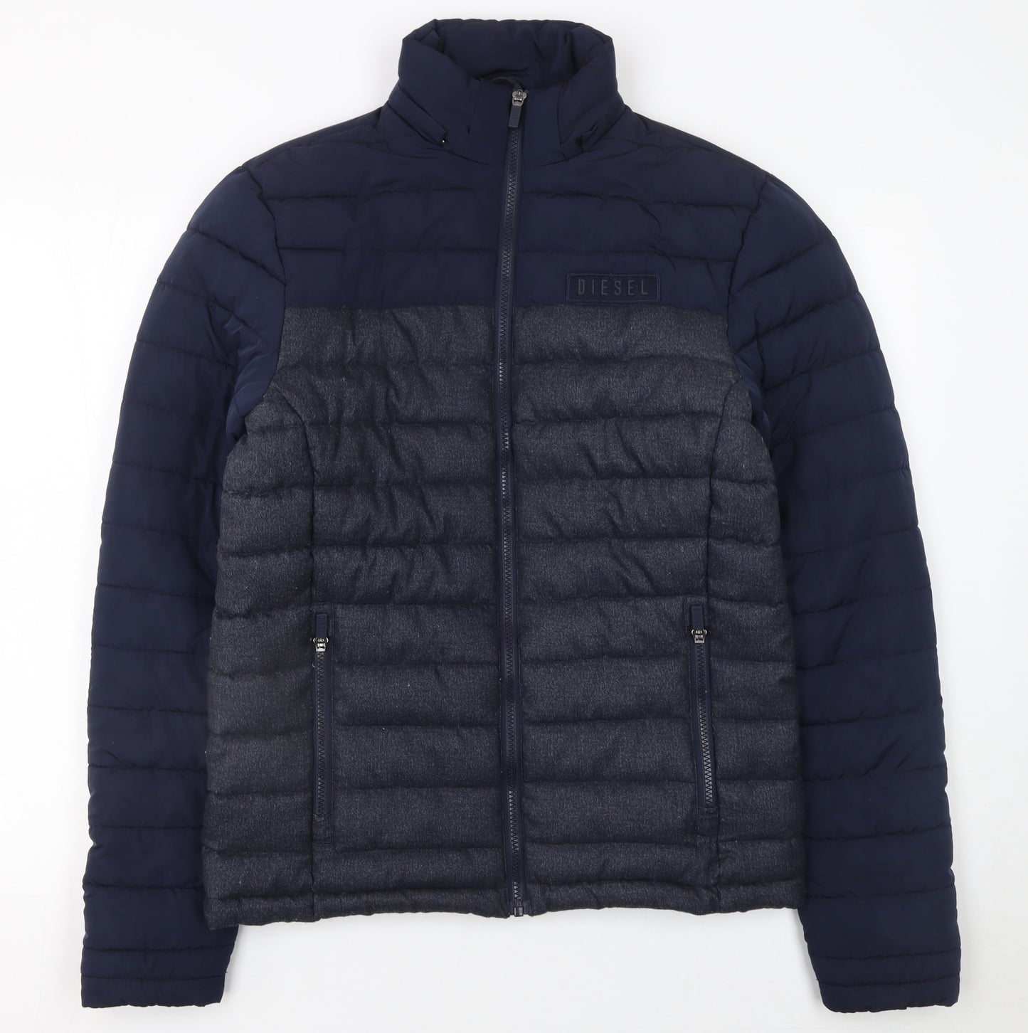 Diesel Men's Blue Puffer Jacket S Regular Fit Full Zip Winter Coat