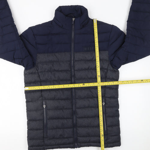 Diesel Men's Blue Puffer Jacket S Regular Fit Full Zip Winter Coat