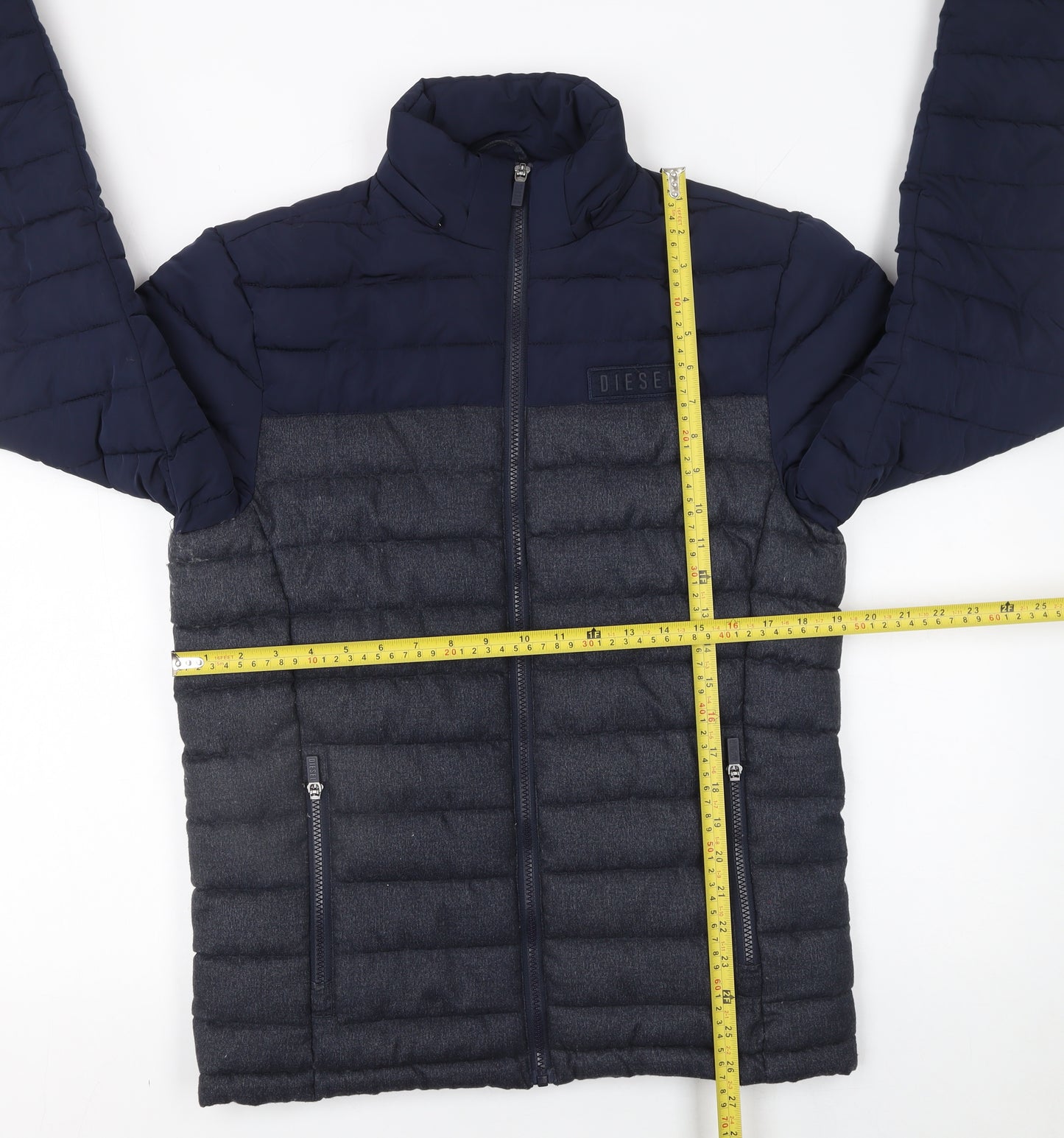 Diesel Men's Blue Puffer Jacket S Regular Fit Full Zip Winter Coat