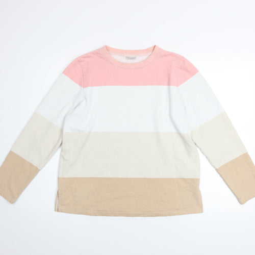 Damart Women Beige Pink Stripe Cotton Sweatshirt Size M Long Sleeve