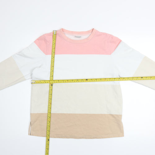 Damart Women Beige Pink Stripe Cotton Sweatshirt Size M Long Sleeve