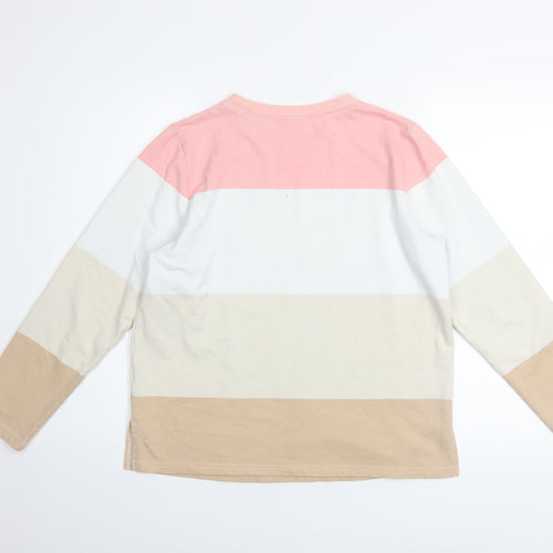 Damart Women Beige Pink Stripe Cotton Sweatshirt Size M Long Sleeve