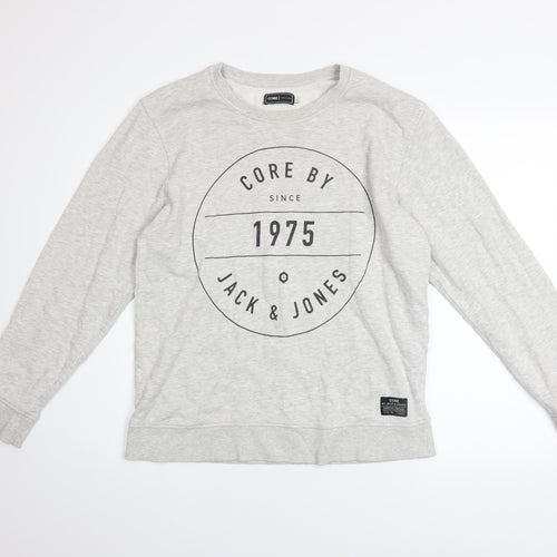 Jack & Jones Men's Grey Graphic Pullover Sweatshirt L