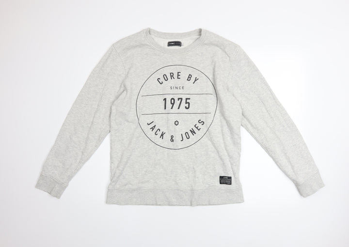 Jack & Jones Men's Grey Graphic Pullover Sweatshirt L