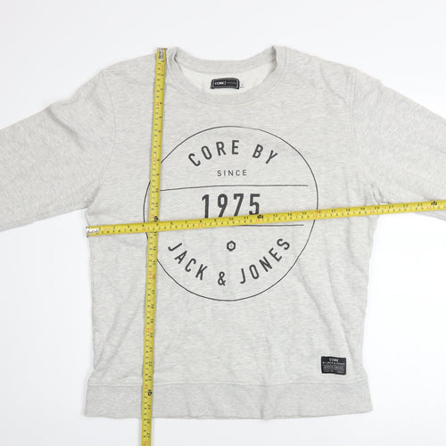 Jack & Jones Men's Grey Graphic Pullover Sweatshirt L