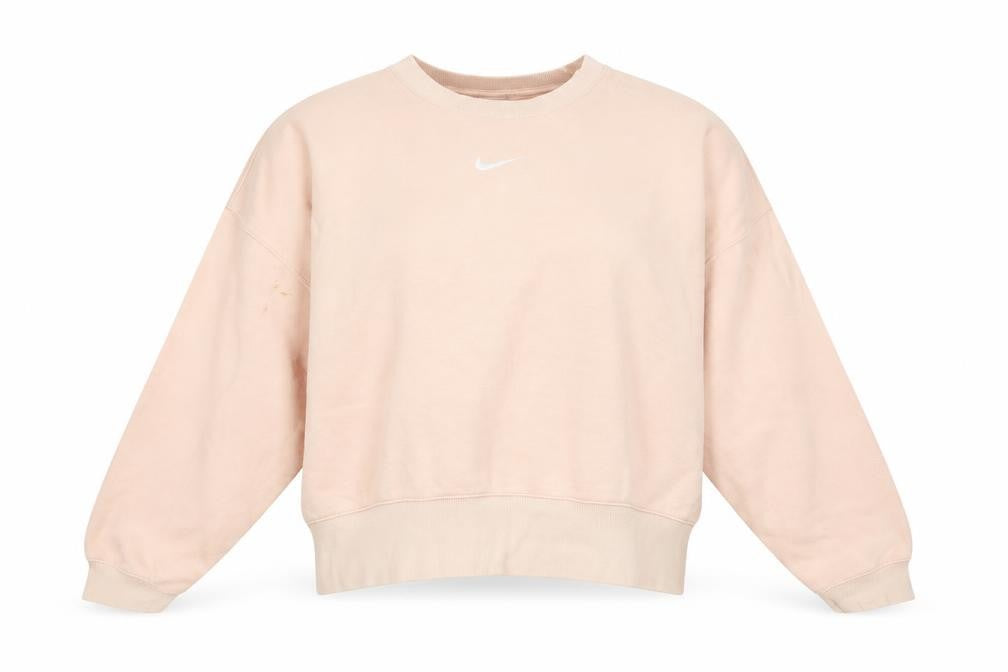 Front view of Nike Women’s Beige Oversized Crew Neck Pullover Sweatshirt M