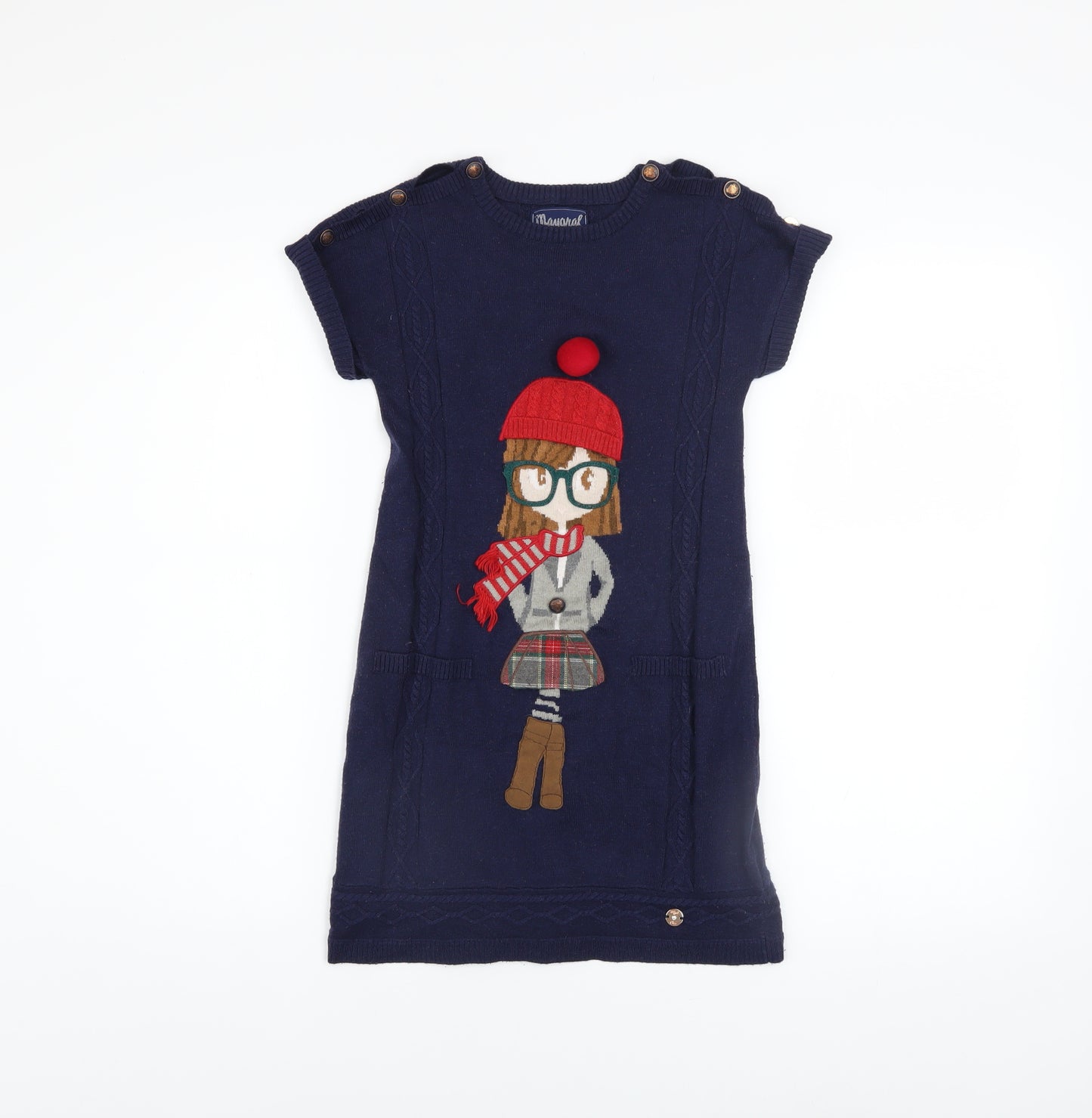 Mayoral Girls Blue Knit Cartoon Shift Dress 8 Years Short Sleeve