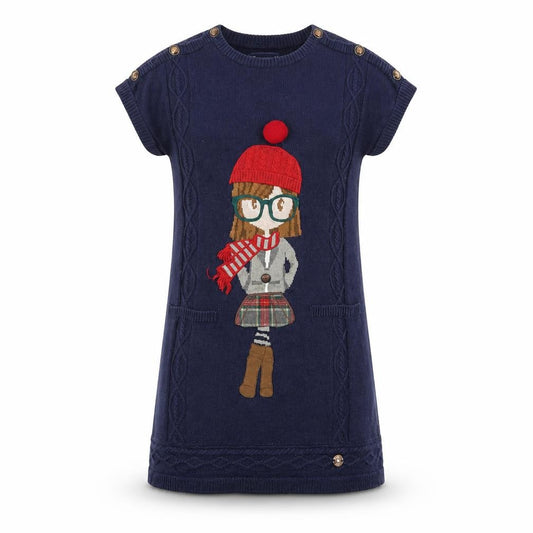 Mayoral Girls Blue Knit Cartoon Shift Dress 8 Years Short Sleeve