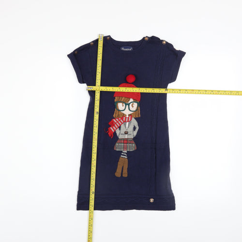 Mayoral Girls Blue Knit Cartoon Shift Dress 8 Years Short Sleeve
