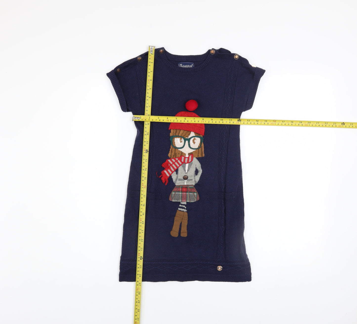 Mayoral Girls Blue Knit Cartoon Shift Dress 8 Years Short Sleeve