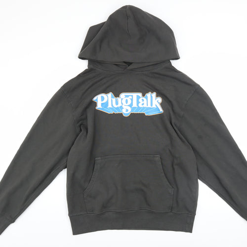 PlugTalk Men's Black Pullover Hoodie Medium Graphic Fleece Sweatshirt