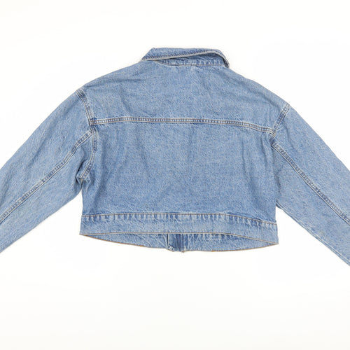 Primark Womens Blue Cropped Denim Jacket Size 12 Zip Front Casual