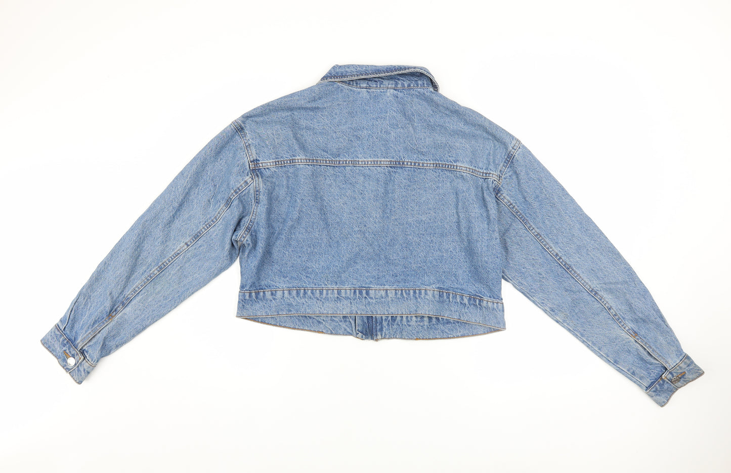 Primark Womens Blue Cropped Denim Jacket Size 12 Zip Front Casual