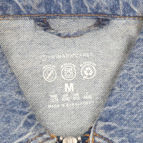 Primark Womens Blue Cropped Denim Jacket Size 12 Zip Front Casual