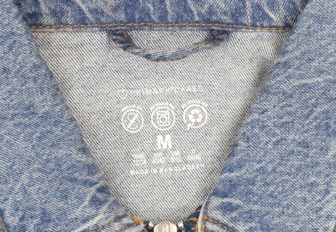 Primark Womens Blue Cropped Denim Jacket Size 12 Zip Front Casual
