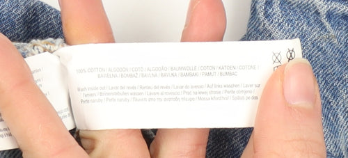 Primark Womens Blue Cropped Denim Jacket Size 12 Zip Front Casual