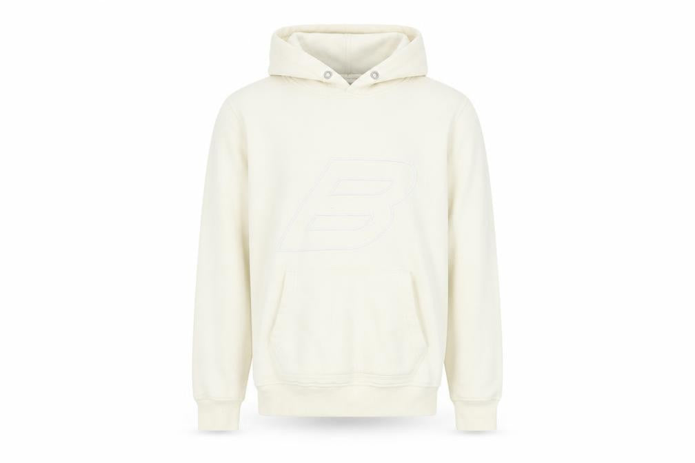 Front view of Benjart Men's Beige XS Pullover Hoodie with Embroidered Logo