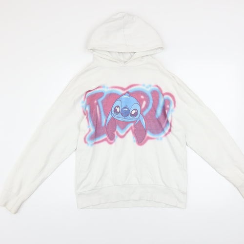 Disney Girls White Stitch Pullover Hoodie 13-14 Years Graphic Print