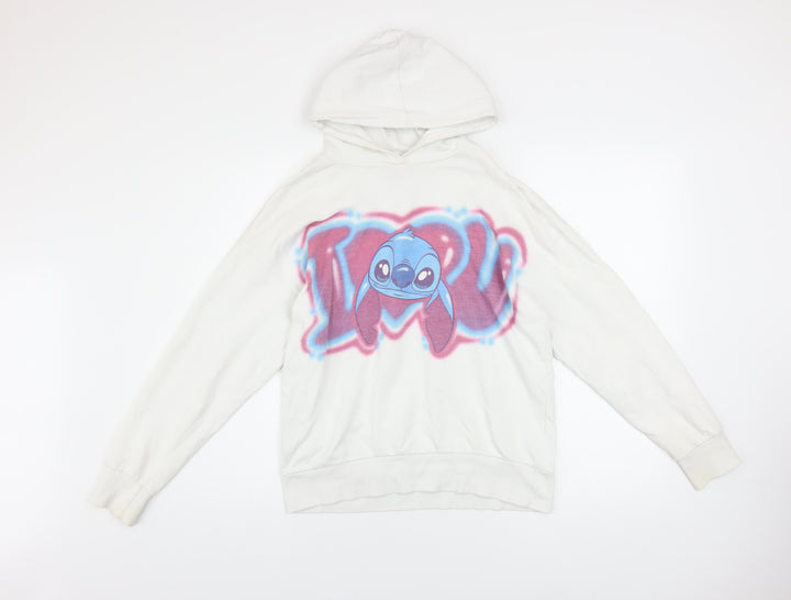 Disney Girls White Stitch Pullover Hoodie 13-14 Years Graphic Print