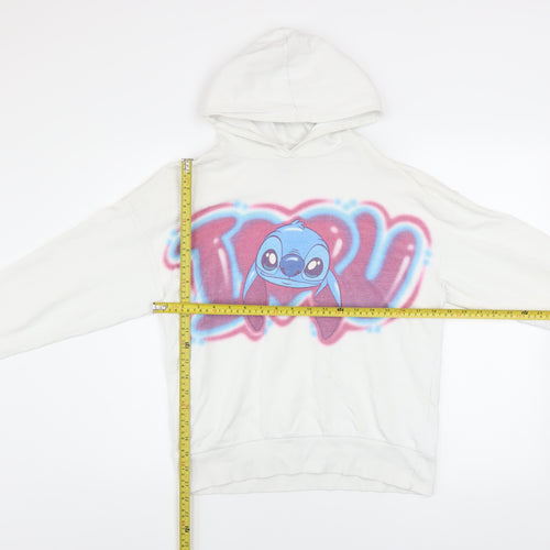Disney Girls White Stitch Pullover Hoodie 13-14 Years Graphic Print