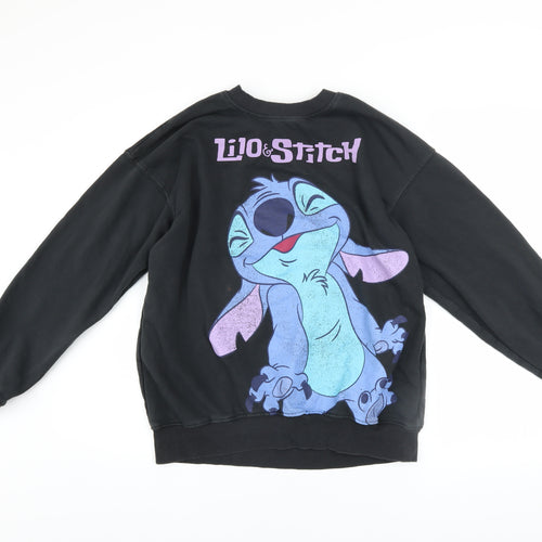 H&M Girls Black Lilo & Stitch Sweatshirt 14 Years Pullover Crew Neck