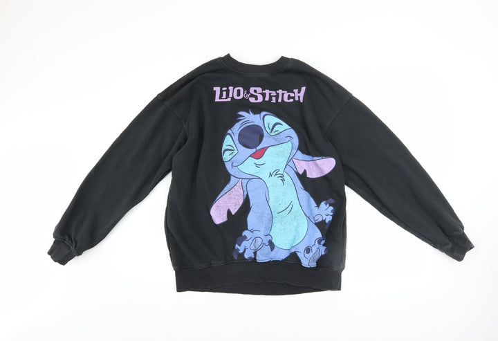 H&M Girls Black Lilo & Stitch Sweatshirt 14 Years Pullover Crew Neck