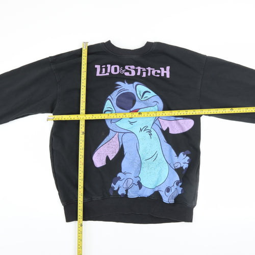H&M Girls Black Lilo & Stitch Sweatshirt 14 Years Pullover Crew Neck