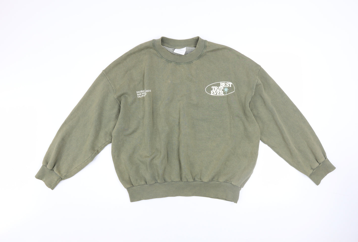 Pacific Republic Womens Green Pullover Sweatshirt XS Cotton Blend Graphic