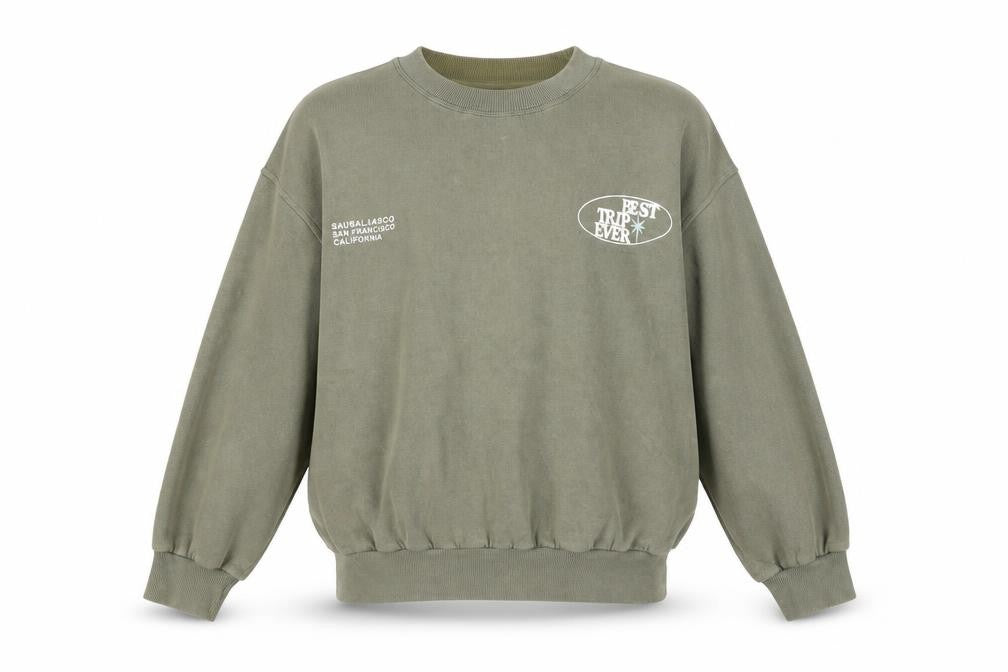 Front view of Pacific Republic women’s green pullover sweatshirt xs cotton blend graphic