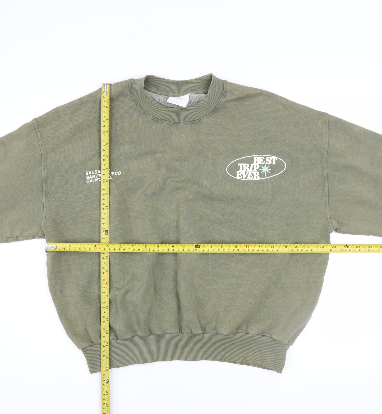 Pacific Republic Womens Green Pullover Sweatshirt XS Cotton Blend Graphic