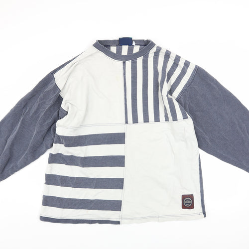 FX Men's Blue & White Striped Cotton Pullover Sweatshirt L