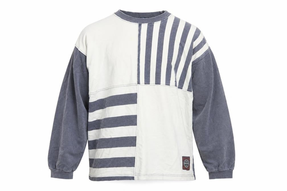 Front view of FX Men's Blue & White Striped Cotton Pullover Sweatshirt L