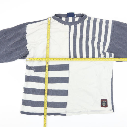 FX Men's Blue & White Striped Cotton Pullover Sweatshirt L