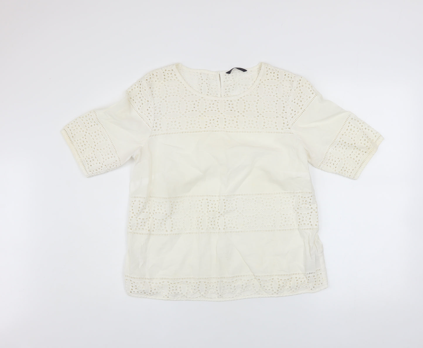 Marks and Spencer Women’s Ivory Cotton Lace Tunic Blouse UK 14