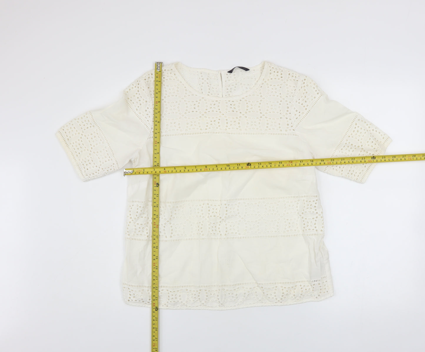 Marks and Spencer Women’s Ivory Cotton Lace Tunic Blouse UK 14
