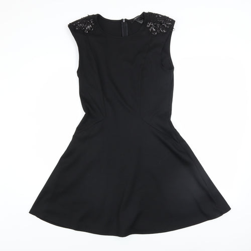 Forever 21 Women's Black Beaded Fit & Flare Sleeveless Knee Length Dress M