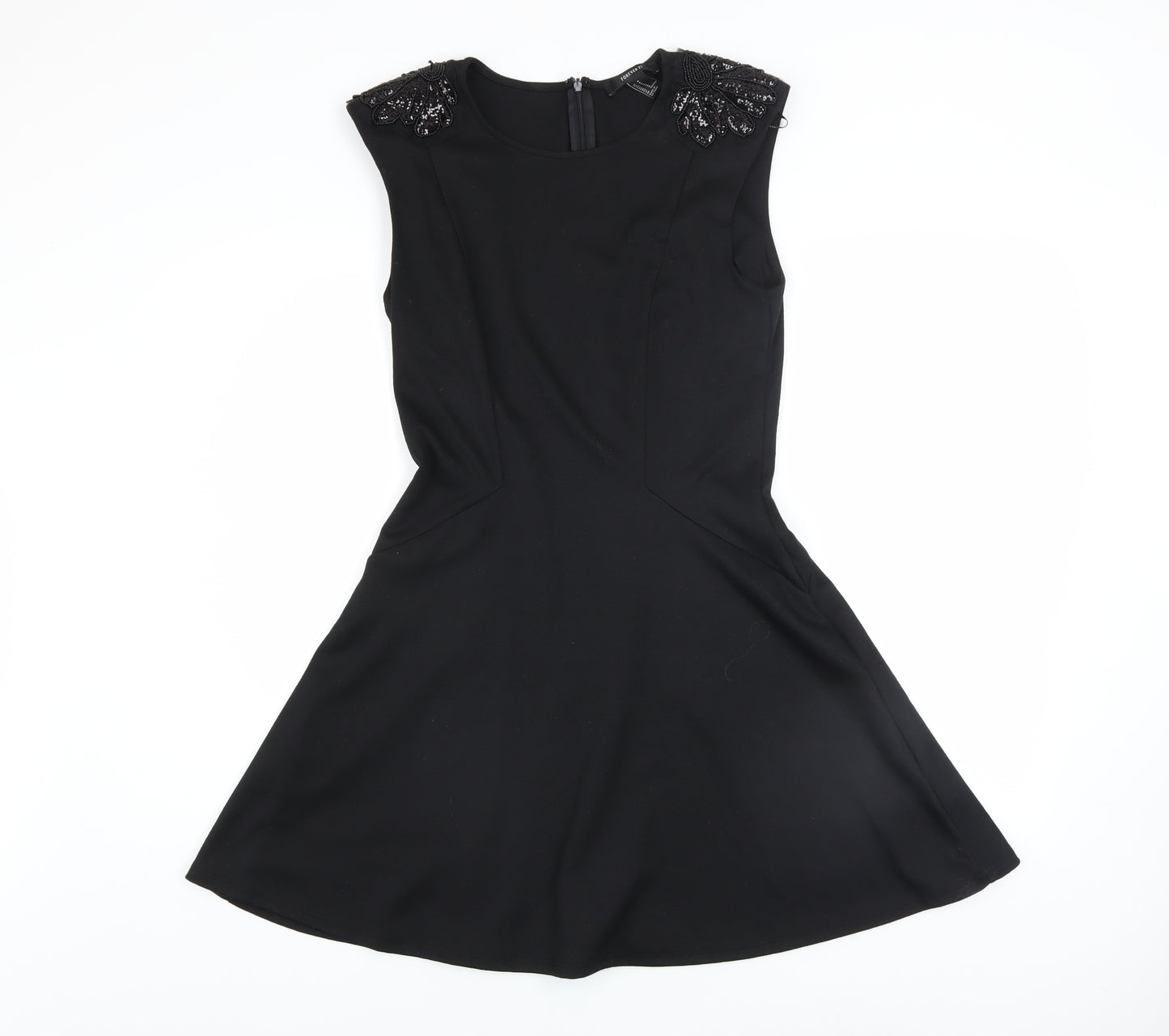 Forever 21 Women's Black Beaded Fit & Flare Sleeveless Knee Length Dress M