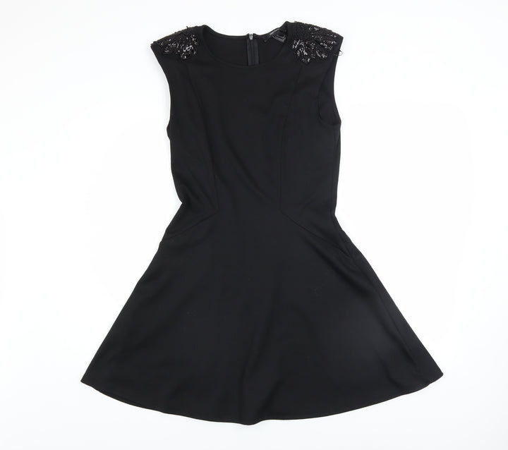 Forever 21 Women's Black Beaded Fit & Flare Sleeveless Knee Length Dress M