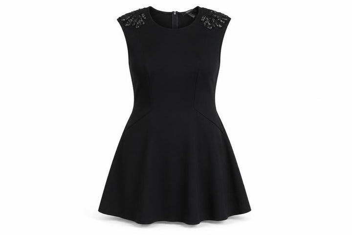 Forever 21 Women's Black Beaded Fit & Flare Sleeveless Knee Length Dress M