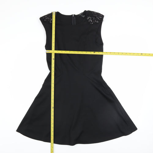 Forever 21 Women's Black Beaded Fit & Flare Sleeveless Knee Length Dress M