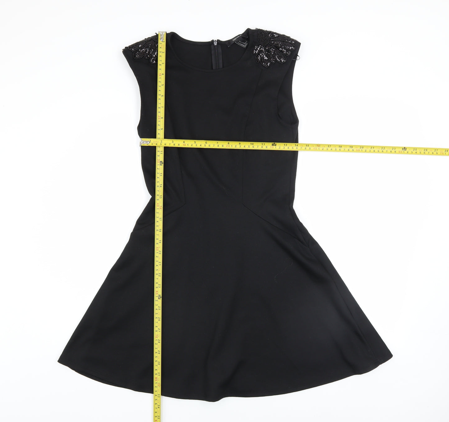 Forever 21 Women's Black Beaded Fit & Flare Sleeveless Knee Length Dress M