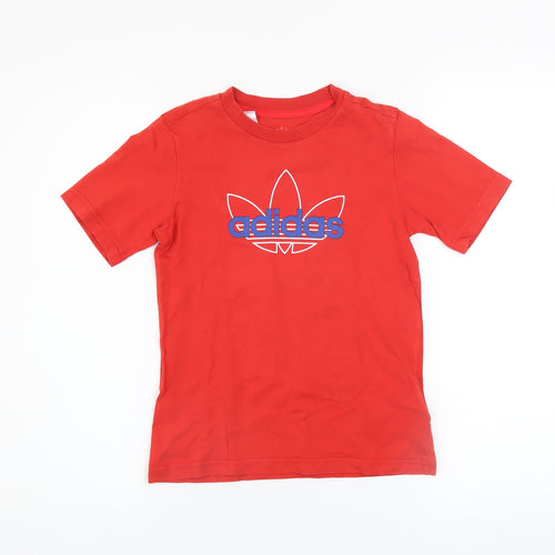 Adidas Boys Red 6-7 Years Short Sleeve Cotton Logo Sports T-Shirt