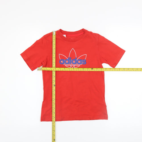 Adidas Boys Red 6-7 Years Short Sleeve Cotton Logo Sports T-Shirt