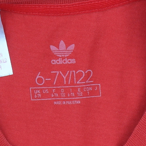 Adidas Boys Red 6-7 Years Short Sleeve Cotton Logo Sports T-Shirt