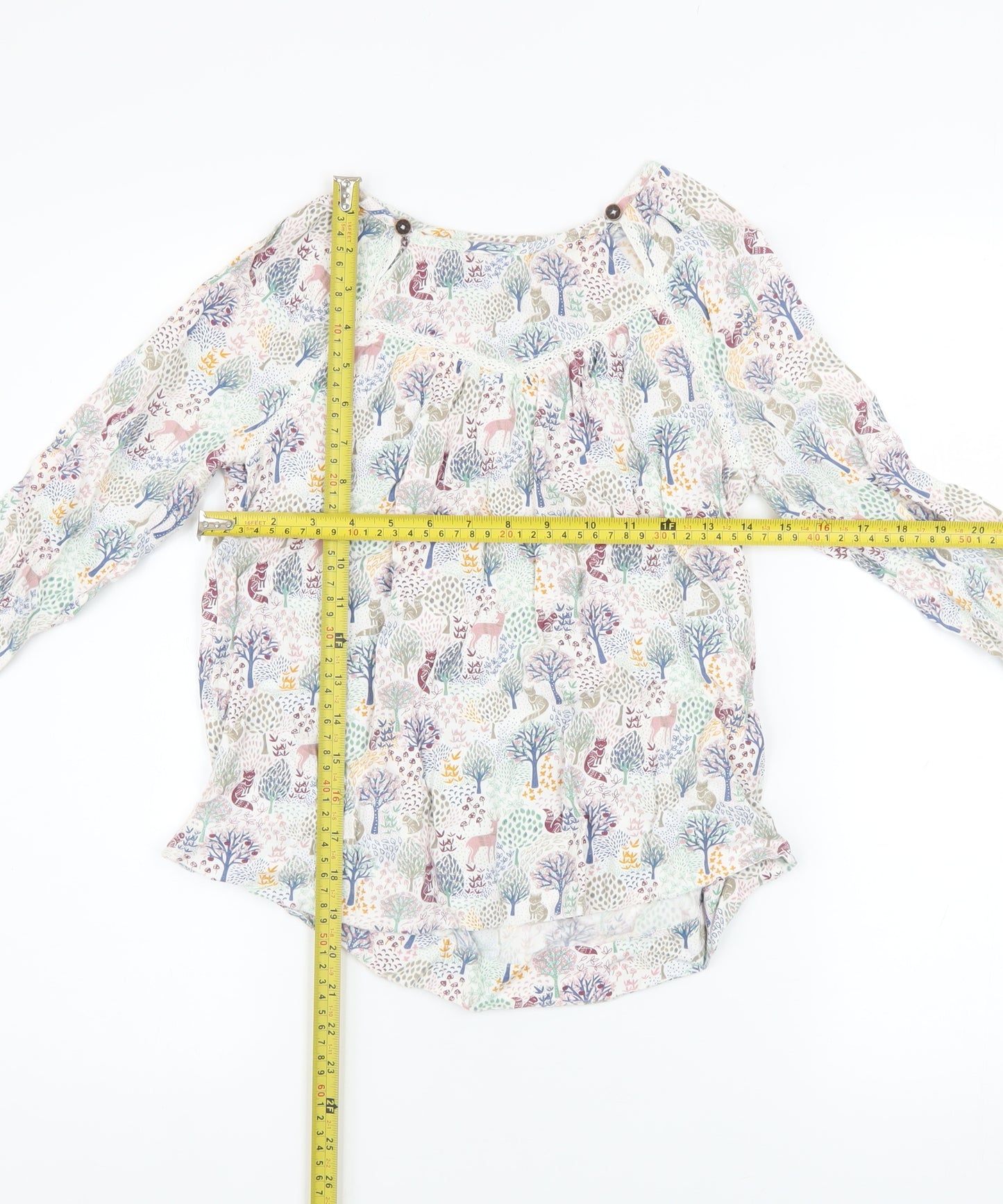 FatFace Girls Multicoloured Woodland Animal Print Long Sleeve Blouse 12-13 Years