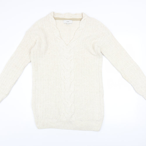 Next Women Ivory Cable-Knit V-Neck Long Sleeve Jumper Size 10