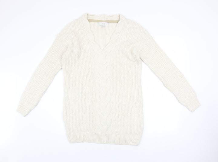 Next Women Ivory Cable-Knit V-Neck Long Sleeve Jumper Size 10